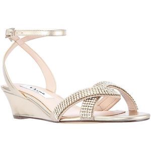 Nina Womens Florina Gold Patent Leather Embellished Evening Sandals Shoes NWT